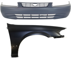 Front Bumper Cover Assembly for Toyota Camry 1997-1999, 2-Piece Kit, Primed (Ready to Paint), with Fender, Replacement