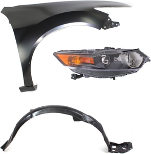 Headlight for Acura TSX 2009-2014 Right <u><i>Passenger</i></u>, Lens and Housing, Xenon, 3-Piece Kit with Fender and Fender Liner Replacement