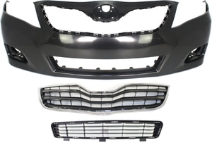 Front Bumper Cover for 2010-2011 Toyota Camry, 3-Piece Kit with Bumper Grille and Grille, Replacement