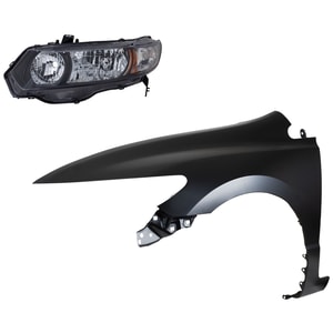 Headlight Kit for 2010-2011 Honda Civic with Left <u><i>Driver</i></u> Lens and Housing, Halogen, 2-Piece, Fender Included, Replacement