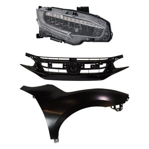 Headlight Assembly Kit for Honda Civic 2020, Right <u><i>Passenger</i></u> Side, LED Light, 3-Piece with Fender and Grille Assembly, Replacement
