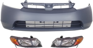 Headlight Kit for 2006-2008 Honda Civic, Right <u><i>Passenger</i></u> and Left <u><i>Driver</i></u>, Lens and Housing, Halogen, 3-Piece, with Bumper Cover Replacement