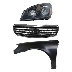 Headlight Assembly for 2005-2006 Nissan Altima, Left <u><i>Driver</i></u> Side, Halogen, 3-Piece Kit, Includes Fender and Grille Assembly, Replacement