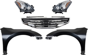 Headlight Assembly Kit for 2010-2012 Nissan Altima, Right <u><i>Passenger</i></u> and Left <u><i>Driver</i></u>, 5-Piece with Halogen Lights, Fenders and Grille Assembly Replacement