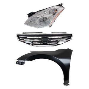 Headlight Kit for 2010-2012 Nissan Altima, Left <u><i>Driver</i></u> Side, Lens and Housing, High-Intensity Discharge/Xenon, 3-Piece Set with Fender and Grille Assembly, Replacement