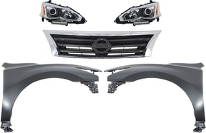 Headlight Assembly Kit for 2013-2015 Nissan Altima with Right <u><i>Passenger</i></u> and Left <u><i>Driver</i></u> Halogen Lights, 5-Piece Kit, Includes Fenders and Grille Assembly, Replacement