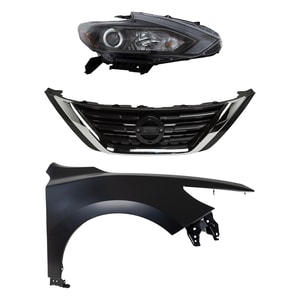 Headlight Assembly for Nissan Altima 2016-2018 Right <u><i>Passenger</i></u>, 3-Piece Kit with Halogen, Fender and Grille Assembly Replacement