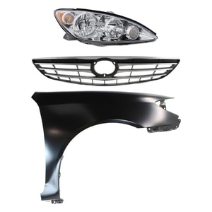 Headlight Assembly for 2005-2006 Toyota Camry, Right <u><i>Passenger</i></u> Side, Halogen, 3-Piece Kit with Fender and Grille Assembly, Replacement Part 