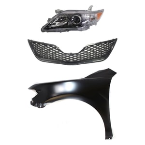 Headlight Assembly Kit for 2010-2011 Toyota Camry, Left <u><i>Driver</i></u>, Halogen, 3-Piece with Fender and Grille Assembly - (CAPA) Replacement