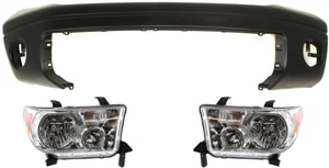 Headlight Assembly Kit for 2007-2013 Toyota Tundra, Includes Right <u><i>Passenger</i></u> and Left <u><i>Driver</i></u> Halogen Lights, 3-Piece with Bumper Cover, Replacement