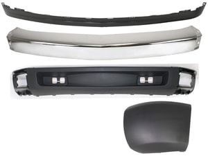 Front Bumper 4-Piece Kit for 2007-2008 CHEVROLET SILVERADO 1500, Includes Bumper End and Valances, Replacement