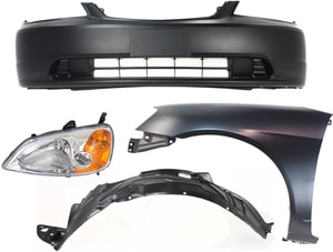 Headlight Assembly for 2001-2003 Honda Civic, Left <u><i>Driver</i></u> Side, Halogen, 4-Piece kit with Bumper Cover, Fender, and Fender Liner, Replacement