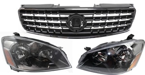 Headlight Assembly for 2005-2006 Nissan Altima, Right <u><i>Passenger</i></u> and Left <u><i>Driver</i></u>, Halogen, 3-Piece kit with Grille Assembly, Replacement