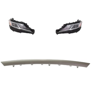 Headlight Kit for 2018 Toyota Camry, Right <u><i>Passenger</i></u> and Left <u><i>Driver</i></u>, 3-Piece with LED, Lens and Housing, Bumper Trim Included, Replacement