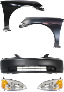 Headlight Kit for 2001-2003 Honda Civic, Right <u><i>Passenger</i></u> and Left <u><i>Driver</i></u>, Lens and Housing, Halogen, 5-Piece with Bumper Cover and Fenders, Replacement
