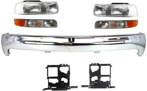 Front Bumper Kit for Chevrolet Silverado 1500/2500 1999-2002 / Tahoe 2000-2006, Chrome, 7-Piece with Headlight Brackets, Headlights and Parking Lights Replacement