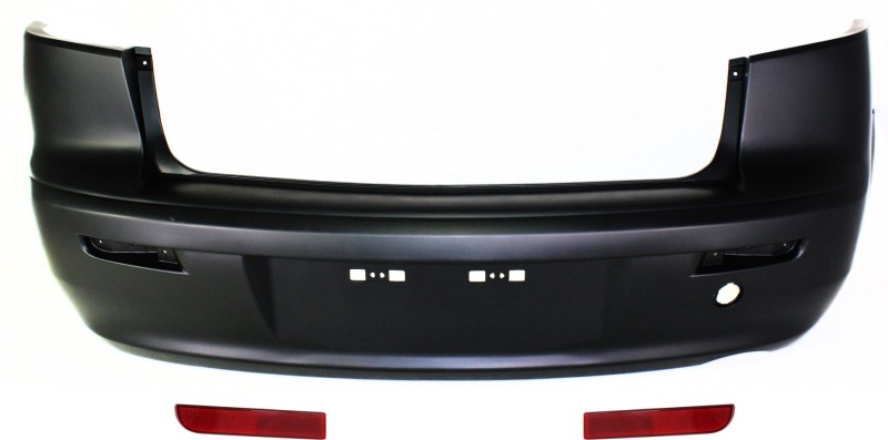 Rear Bumper Cover for 2008-2017 Mitsubishi Lancer, Primed (Ready to Paint), 3-Piece Kit with Bumper Reflectors, Replacement