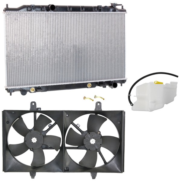 Radiator and Fan Kit for Nissan Maxima 2004-2006, 3-Piece Set, 6 Cylinder, 3.5L Engine, Complete with Coolant Tank, Replacement
